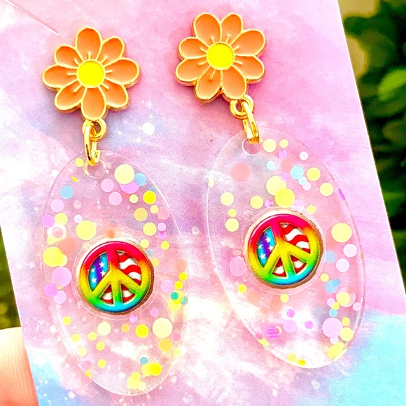 Lisa Frank Peace Sign Earrings - Picture 1 of 4